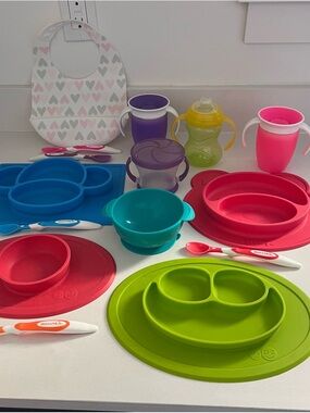 Toddler Ez Pz Nuby Munchkin Sippy Snack Cups Plates Spoons Bowl Bib Huge Lot